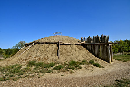 The slant village dwellings were made out of earthen materials with a wooden frame for support(の写真素材