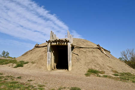 The slant village dwellings were made out of earthen materials with a wooden frame for support(の写真素材