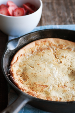 Dutch baby pancake fresh out of the ovenの写真素材