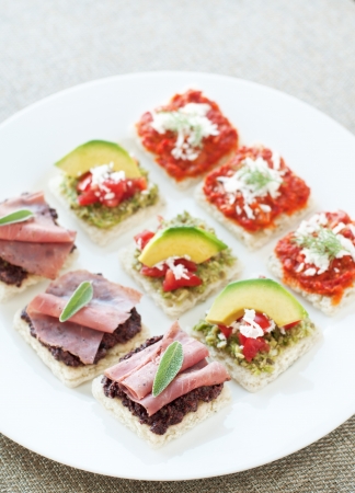 Little bite size healthy appetizers with tapanadeの写真素材