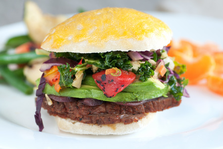 Tri tip sandwich with avocado and vegetable slawの写真素材