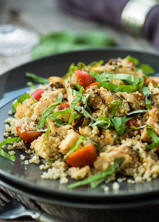 Gluten free salad with grilled chicken breast and quinoaの写真素材