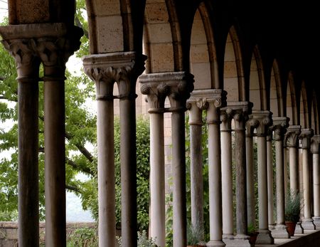 cloisters with potted plantの写真素材