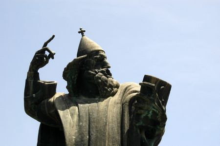 statue of gregory of nin detail split croatiaの写真素材