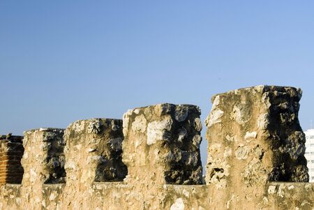 detail of rooftop fortaleza ozama prison military complex santo domingo dominican republic overlooking river ozama and caribbean sea tower of homage rifleman's lookoutの写真素材