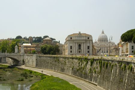 vatican view from tiber river rome italyの写真素材