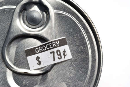 recyclable aluminum can with price sticker attachedの写真素材