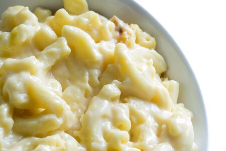 aroni and cheese ro in bowl with white background