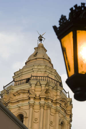 dome convent of santo domingo lima peru with steet lampの写真素材