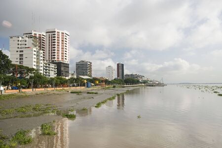 view of offices condominiums harbor and las penas from malecon 2000 historic district art center guayaquil ecuadorの写真素材