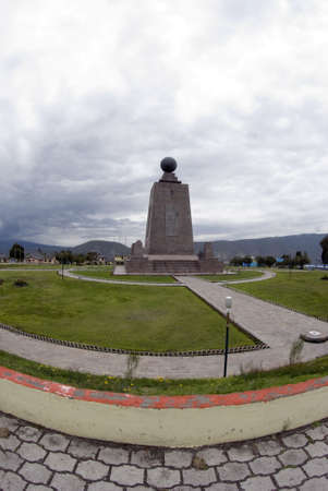 west side line monument at mitad del mundo middle of the earth equator ecuadorの写真素材