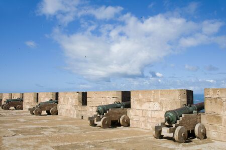 portuguese canons at the protective ramparts wall skala de ville in essaouira morocco africa