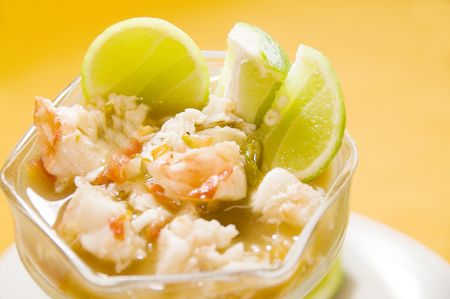 ceviche with lobster chunks central american style lime slices as photographed in corn island nicaraguaの写真素材