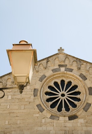 architectural detail Corse Du Sud Church of Sainte Marie Majeure in upper city Bonifacio Corsicaの写真素材