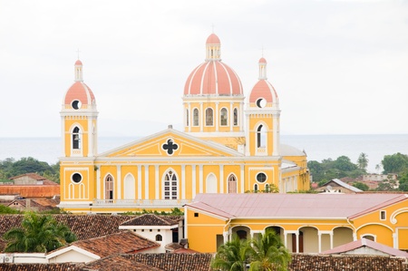 Cathedral of Granada Nicaragua Central America Spanish tile rooftops panoramaの写真素材