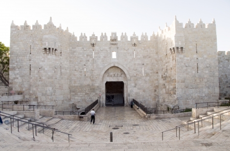 historic Damascus Gate entry to Old City Jerusalem Palestine Israelのeditorial素材