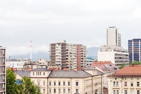 cityscape rooftop view of office buildings apartments condos business  Ljubljana Slovenia Europe...