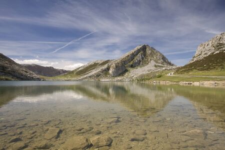 Ercina Lake at Covadonga, Spainの写真素材