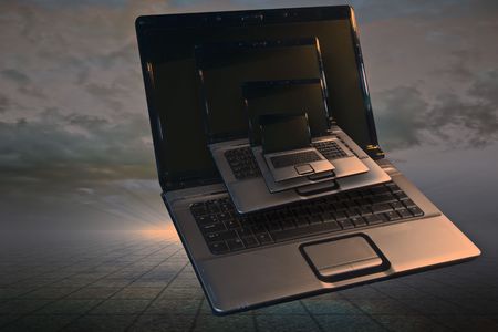 Laptop notebook on a concept background