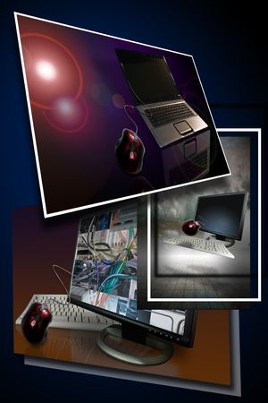 Monitor, mouse and keyboard three images combined