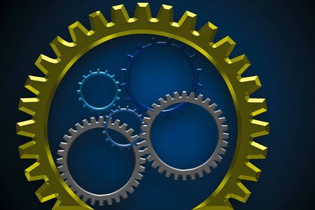 Several gears placed together closely with shadoows and highlightsの写真素材