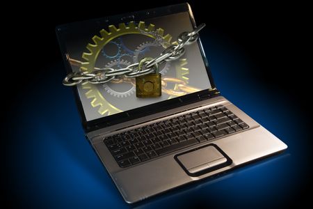 Lap top note book Computer locked with chains