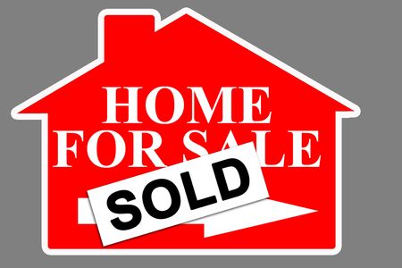 Red real estate house for sale sign with SOLD tagの写真素材