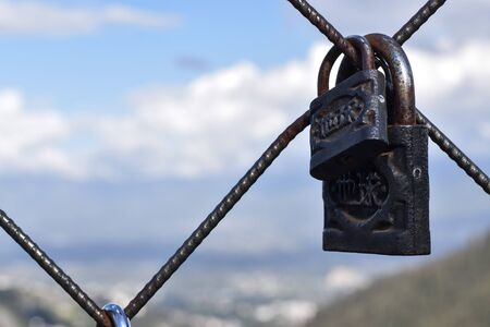 two closed love padlocksの写真素材