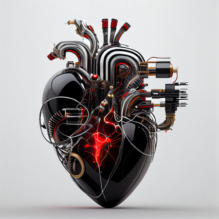 The photo of a human heart with mechanical gears represents the intersection of science, technology, and medicine. It showcases the advancements in the industrial revolution and hoの素材