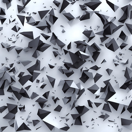 Abstract 3d rendering of chaotic polygonal surface. Geometric background.