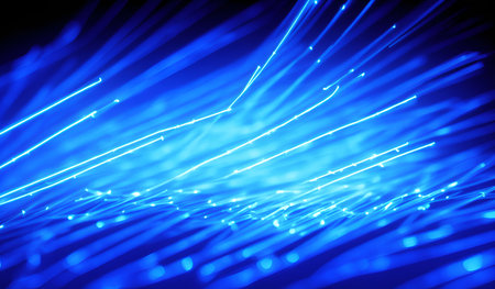 abstract blue background with lines and bokeh defocused lights