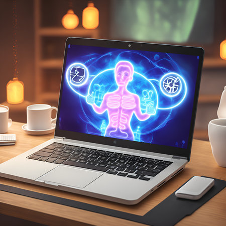Laptop with medical icons on screen. Healthcare concept. 3D Rendering