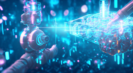 Quantum Cloud Computing Concept, 3D illustration, Abstract blue and pink background