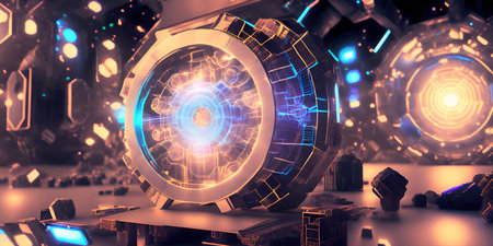 Quantum Cloud Computing Concept, 3D illustration, Abstract blue and pink backgroundの写真素材