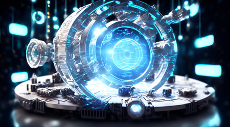 Quantum Cloud Computing Concept, 3D illustration, Abstract blue and pink background