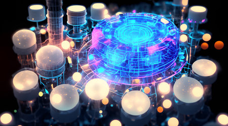 Quantum Cloud Computing Concept, 3D illustration, Abstract blue and pink background
