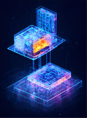 Quantum Cloud Computing Concept, 3D illustration, Abstract blue and pink background