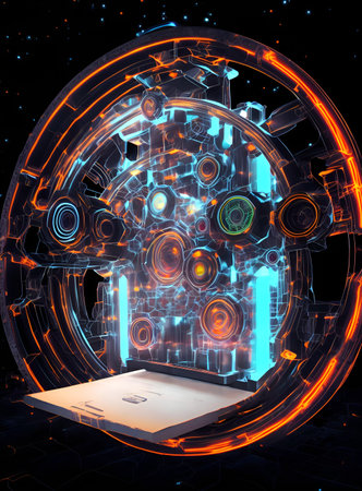 Quantum Cloud Computing Concept, 3D illustration, Abstract blue and pink backgroundの写真素材