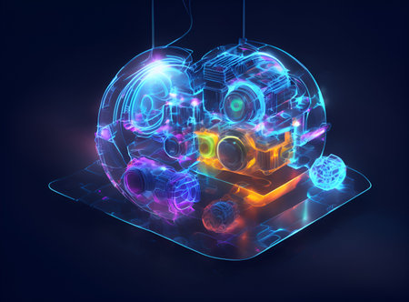 Quantum Cloud Computing Concept, 3D illustration, Abstract blue and pink background