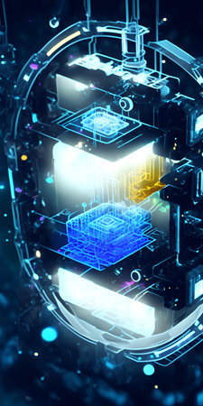 Quantum Cloud Computing Concept, 3D illustration, Abstract blue and pink background