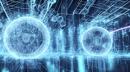 Quantum Cloud Computing Concept, 3D illustration, Abstract blue and pink background