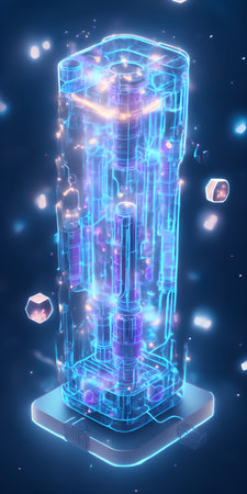 Quantum Cloud Computing Concept, 3D illustration, Abstract blue and pink background