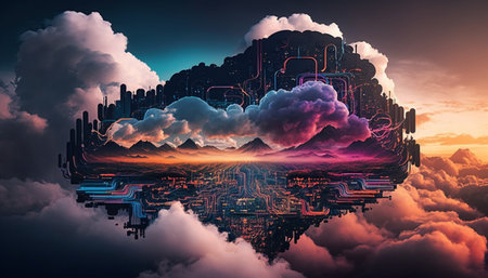 Cloud computing technology concept. Futuristic illustration. Generative AIの素材