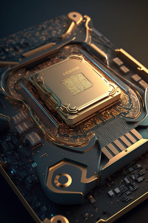 3d rendering of a CPU on a computer mainboard closeupの素材