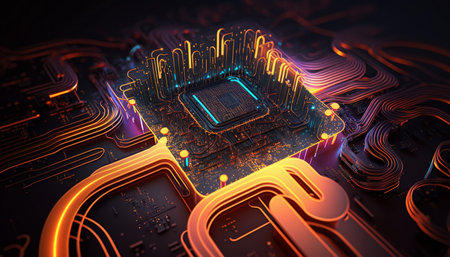 Circuit board close-up. 3d rendering, 3d illustration.の素材