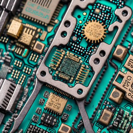 Close-up of electronic circuit board. Technology background. Selective focus.の素材