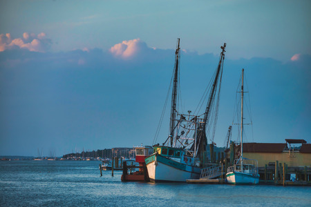 Shrimp boat at the dock ,sunset on Hilton Head Island SC.