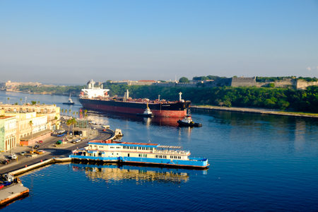 Ship sailing into the port at Havana,Cuba.の写真素材