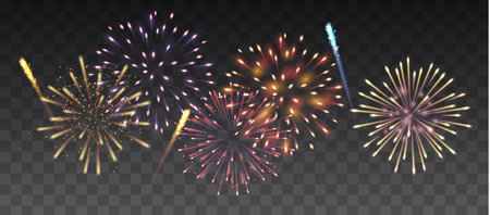Vector colorful fireworks background - celebration, holidays, anniversary decorationのイラスト素材
