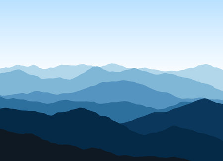 Vector landscape with blue misty silhouettes of mountainsのイラスト素材